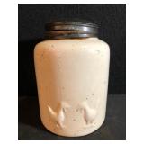 Antique Milk Glass Jar Embossed Roosters