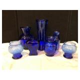 Cobalt Blue Glass Vase Collection of 7