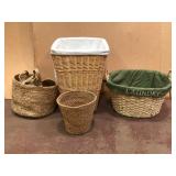 Lot of Woven Baskets and Laundry Hampers