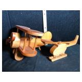 Handmade Wooden Biplane and Helicopter Set
