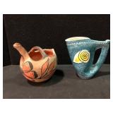 Decorative Art Pottery Pitcher Pair Italy