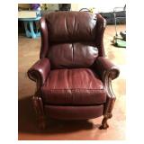 Burgundy Leather Wingback Recliner Nailhead