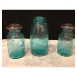 Ball Ideal Blue Mason Jar Lot of 3 Antique