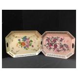 Nashco Toleware Tray Pair Hand Painted Floral