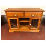 Solid Oak TV Console Leaded Glass Doors
