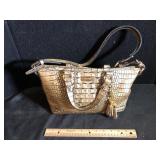 Brahmin Croc-Embossed Leather Shoulder Bag Gold