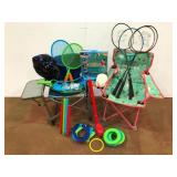 Kids Outdoor Lot Camp Chairs Rackets Pool Toys