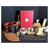 Home Decor Lot Asian Fans and Brass Leaves