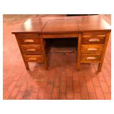 Oak Typewriter Desk with Drop-Leaf Center