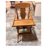 Antique Oak Childs High Chair With Tray