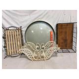 Lot of 4 Farmhouse Metal Trays and Baskets