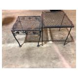 Lot of 2 Wrought Iron Mesh Top Patio Tables