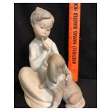Lladro Boy With Dog Matte Porcelain Figurine