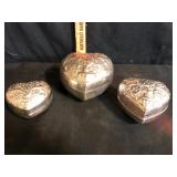 Silver Plate Repousse Heart Boxes Set of 3