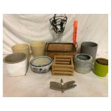 Lot of 11 Ceramic Metal Planters and Decor