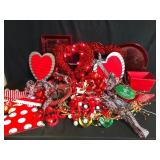Lot of Valentine Red Heart Decor and Trays