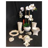 Lot of 9 White Decor Faux Orchid Vases