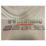 Lot of 14 Square Glass Tumblers and Plates
