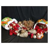 Large Lot Christmas Ornaments Red Silver and Gold