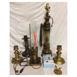 Stiffel Brass Lamp and Candlesticks Lot