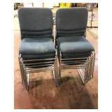Set of 12 Blue Fabric Chrome Stacking Chairs