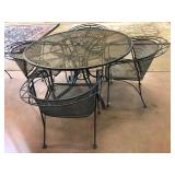 Vintage Wrought Iron Patio Set Table 4 Chairs