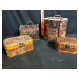Decorative Wood and Woven Trinket Boxes Lot of 4