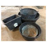 Lot of 4 Black Rubber Feed Tubs and Feeder