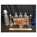 Lot of 8 Vintage Clear and Cobalt Bottles