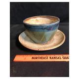 Handmade Studio Stoneware Bowl and Saucer
