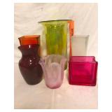 Lot of 6 Colored Glass Decorative Vases