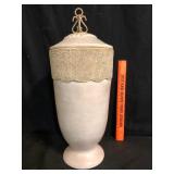 White Ceramic Lidded Urn with Lace Detail