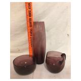 Vintage Amethyst Glass Vase Bowl and Pitcher