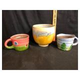 Handmade Studio Pottery Mugs and Bowl Lot of 3