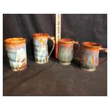 Lot of 4 Signed Studio Pottery Drip Glaze Mugs