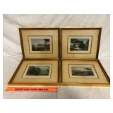 Set of 4 Framed Hand-Colored Engravings