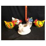Ceramic Rooster and Hen Decor Lot of 5