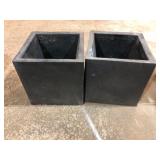 Lot of 2 Black Square Composite Planters