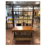 Wrought Iron and Wicker Bakers Rack With Wine Rack