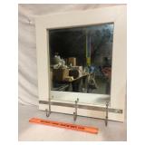 White Framed Wall Mirror with Hook Rack