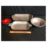 Lot of 4 Aluminum and Pewter Serving Dishes