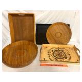 Lot of 5 Wood and Bamboo Serving Trays