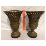 Pair of Brass Pierced Filigree Urn Vases