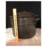 Vintage Black Speckled Enamelware Canner Pot