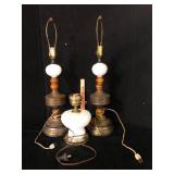 Lot of 3 Hobnail Milk Glass Table Lamps