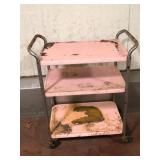 Vintage Pink Metal 3 Tier Rolling Cart