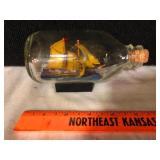 Whaler Ship in a Bottle with Wood Stand