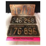 Lot of 3 1941 Missouri License Plates