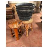 Lot of 4 Stool Wicker Stand and 2 Planters