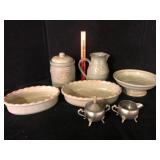 Grape Stoneware Lot of 5 and Silver Plate Pair